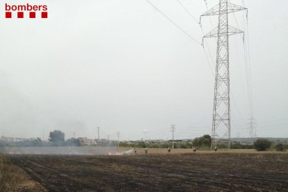 Treballen per extingir un incendi de vegetació agrícola a Constantí