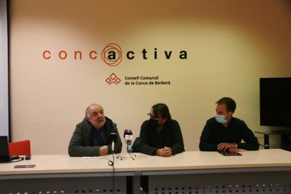 Plano medio de la rueda de prensa del sindicato UGT en Montblanc.