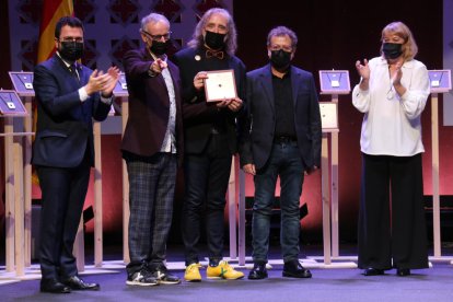 El cantante de Els Pets, Lluís Gavaldà, en el acto de ayer por la tarde.