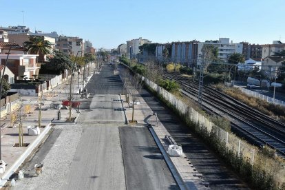 Panoràmica dels treballs que es duen a terme entre el passeig de la Sort i el de l'Estació.