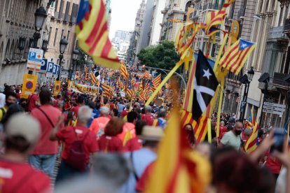 La manifestación organizada por la ANC, en su punto de vía Laietana.