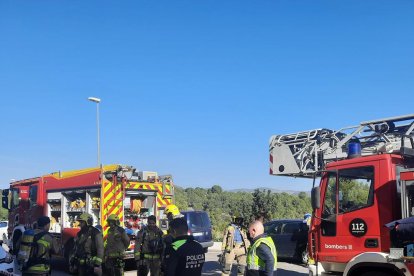 Els serveis d'emergencia proporcionant oxigen i fent maniobres de reanimació al gos.