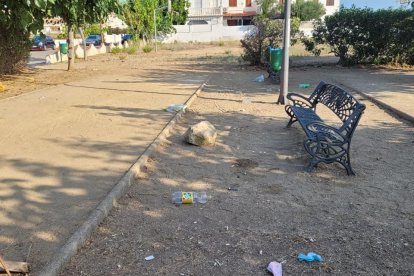 Algunes de les restes del botellot de la nit anterior celebrat a Creixell.