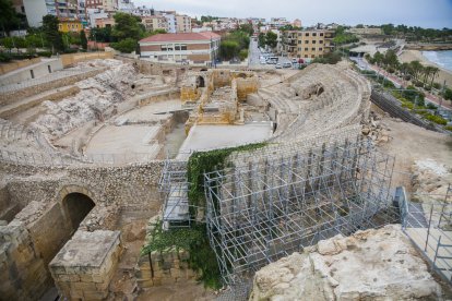 L'estructura que reforça la part afectada, en una imatge de 2019