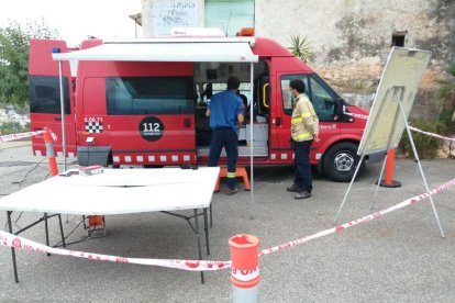 El centro de mando del dispositivo de investigación de los Bomberos.