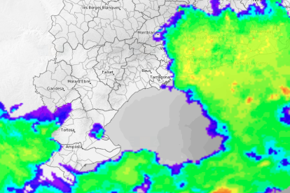 Radar meteorológico de la tarde de este lunes en el Camp de Tarragona.