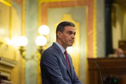 El president del govern espanyol, Pedro Sánchez, en la compareixença al Congrés per informar sobre Ucraïna.