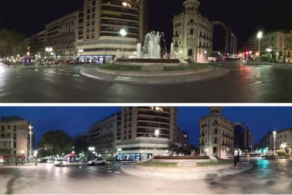 Parte de las nuevas luminarias se han instalando en la fuente del Centenari.