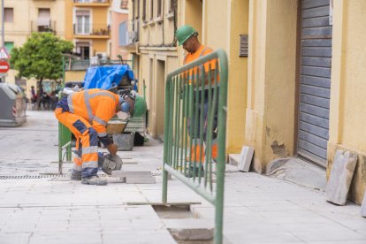 Els operaris han començat a instal·lar els nous pilons.