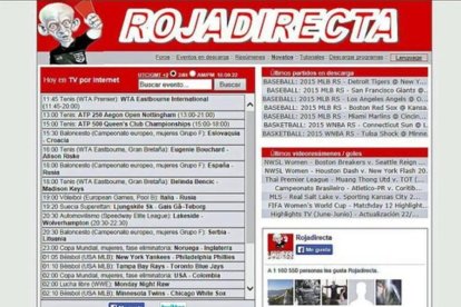 Captura de pantalla de la pàgina web il·legal Rojadirecta.