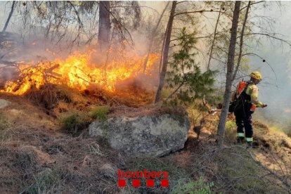 Un bomber durant les tasques d'extinció a Xerta.