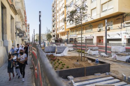 Las obras de remodelación de la calle van avanzando con la instalación de las jardineras y el arbolado.