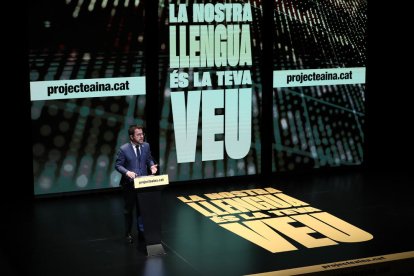 El presidente de la Generalitat, Pere Aragonès, durante la presentación del proyecto 'AINA'.