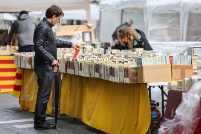 Un comprador mirando los libros de una parada.