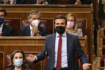 El líder del PP, Pablo Casado, a la sesión de control en el Congreso.