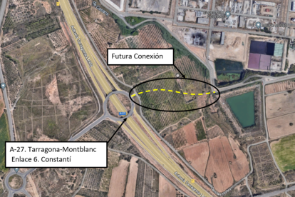 Plànol del nou vial que accedirà al polígon nord de Tarragona per l'A-27.