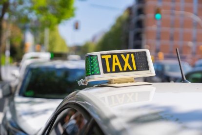 Diversos taxis estacionats a la parada de l'Hospital Joan XXIII de Tarragona.