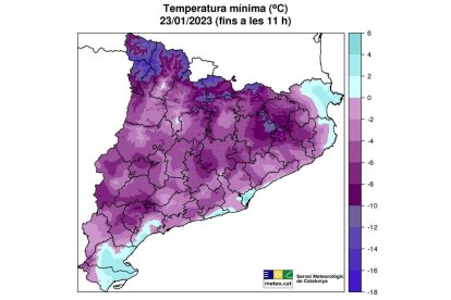 Mapa de temeperatures mínimes.