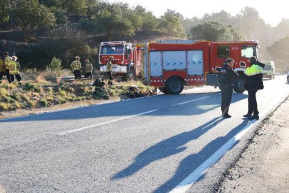 Bombers treballant a l'incendi de la Selva del Camp.