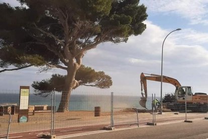 Un màquines duent a terme les tasques de demolició de l'antiga torre.