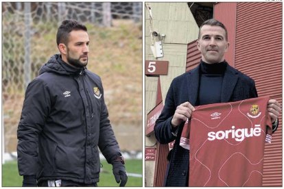 Dani Vidal, ahir, durant el seu primer entrenament a l'esquerra i Manolo Oliva a la dreta.