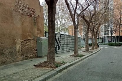 Imatge de la vorera del carrer de Cels Gomis i Mestre, on s'han aixecat llambordes.