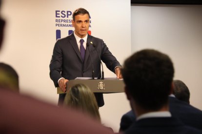 El president del govern espanyol, Pedro Sánchez, durant una roda de premsa.