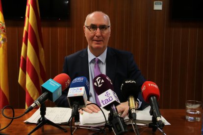 El president de l'Audiència, Joan Perarnau, en la presentació de la memòria judicial de l'any 2022 a l'Audiència de Tarragona.