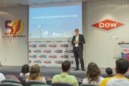 El president de Dow a Tarragona, Ignasi Cañagueral, durant la seva intervenció davant la premsa.