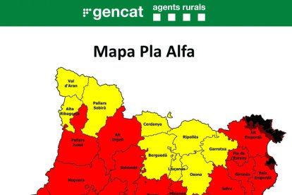 Mapa que mostra les zones de Catalunya amb accessos a espais naturals restringits per l'alt risc d'incendis.