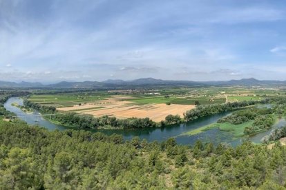 Tram del riu Ebre i les seves illes des del mirador del poblat ibèric del Castellet de Banyoles, a Tivissa.