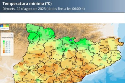 Temperatures mínimes de les sis de la matinada d'aquest dimarts.