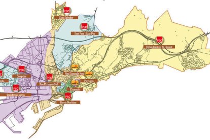 Mapa dels resultats per districtes electorals a Tarragona.