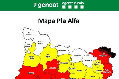 Mapa del nivel de riesgo de incendio en Cataluña.