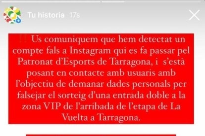 L'Ajuntament de Tarragona alerta d'un intent de frau a Instagram