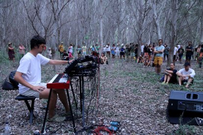 Actuació del músic valencià Jordi Sapena al bosc de ribera dels ullals de Baltasar en el marc de la dotzena edició d'Eufònic.