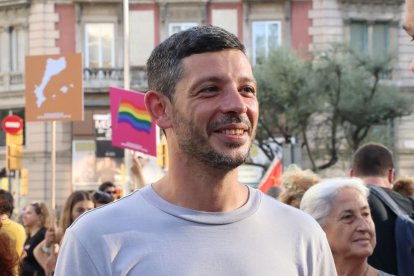 El diputado de la CUP, Xavier Pellicer, en la manifestación de la izquierda independentista por la Diada.