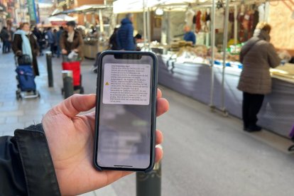 Detalle del mensaje de alerta de Protección Civil en la pantalla de un móvil.