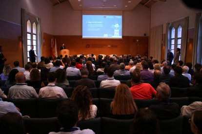 El conseller de Empresa y Trabajo, Roger Torrent, durante su intervención en el acto de presentación de la nueva cátedra de Transición Energética de la URV-Fundació Repsol.