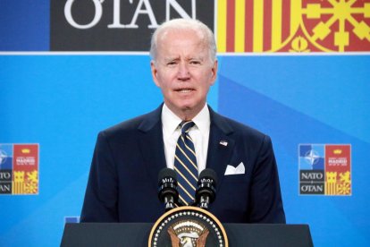 El president dels EUA, Joe Biden, en roda de premsa a la cimera de l'OTAN.