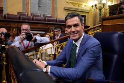 Pedro Sánchez al Congrés dels diputats durant el debat de la investidura fallida d'Alberto Nuñez Feijóo.