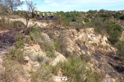 Imatge dels Bombers treballant en l'incendi de Roquetes.