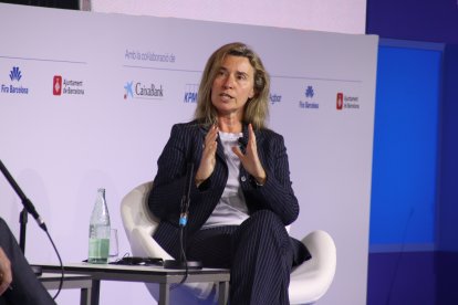 L'excap de la diplomàcia europea i rectora del College Europe, Federica Mogherini, intervenint en una reunió al Cercle d'Economia.