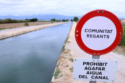 Un senyal al canal de l'Esquerra de l'Ebre a l'altura de Campredó, al municipi de Tortosa.