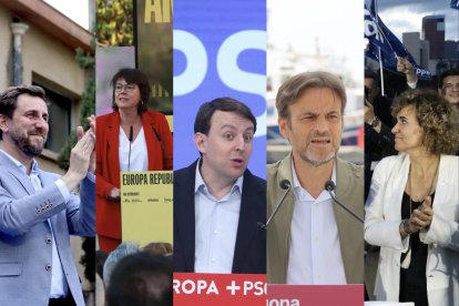 Fotomuntatge dels candidats de Junts, ERC, PSC, Comuns i PP a les eleccions del 9-J