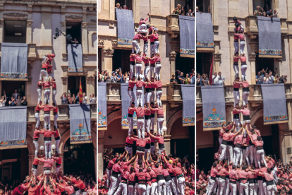 4de9f carregat de la Colla Joves Xiquets de Valls i 5de9f carregat i 2de9fm de la Colla Vella dels Xiquets de Valls.