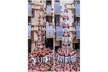 Imatges dels 3de9 amb folre que les dues colles vallenques van descarregar durant l’ultima actuació de Sant Joan a Valls.