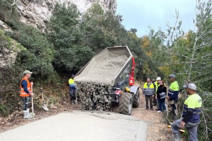 Imatge dels treballs de pavimentació del camí.