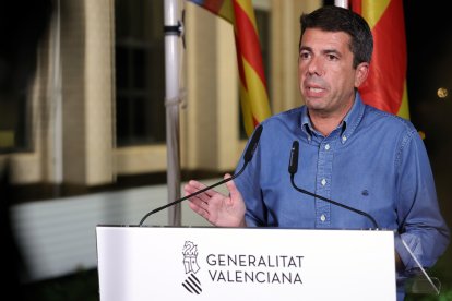 El president valencià, Carlos Mazón, en la compareixença per informar de la dana.