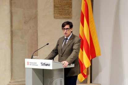 El presidente de la Generalitat, Salvador Illa, interviene al acto institucional del Gobierno para el 8-M